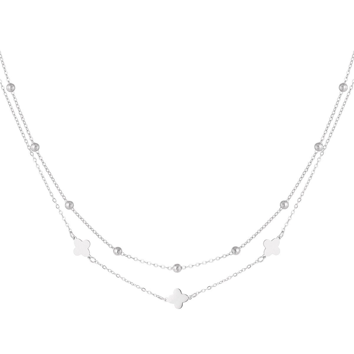 Elegant Multi-Layered Necklace in Silver and Gold
