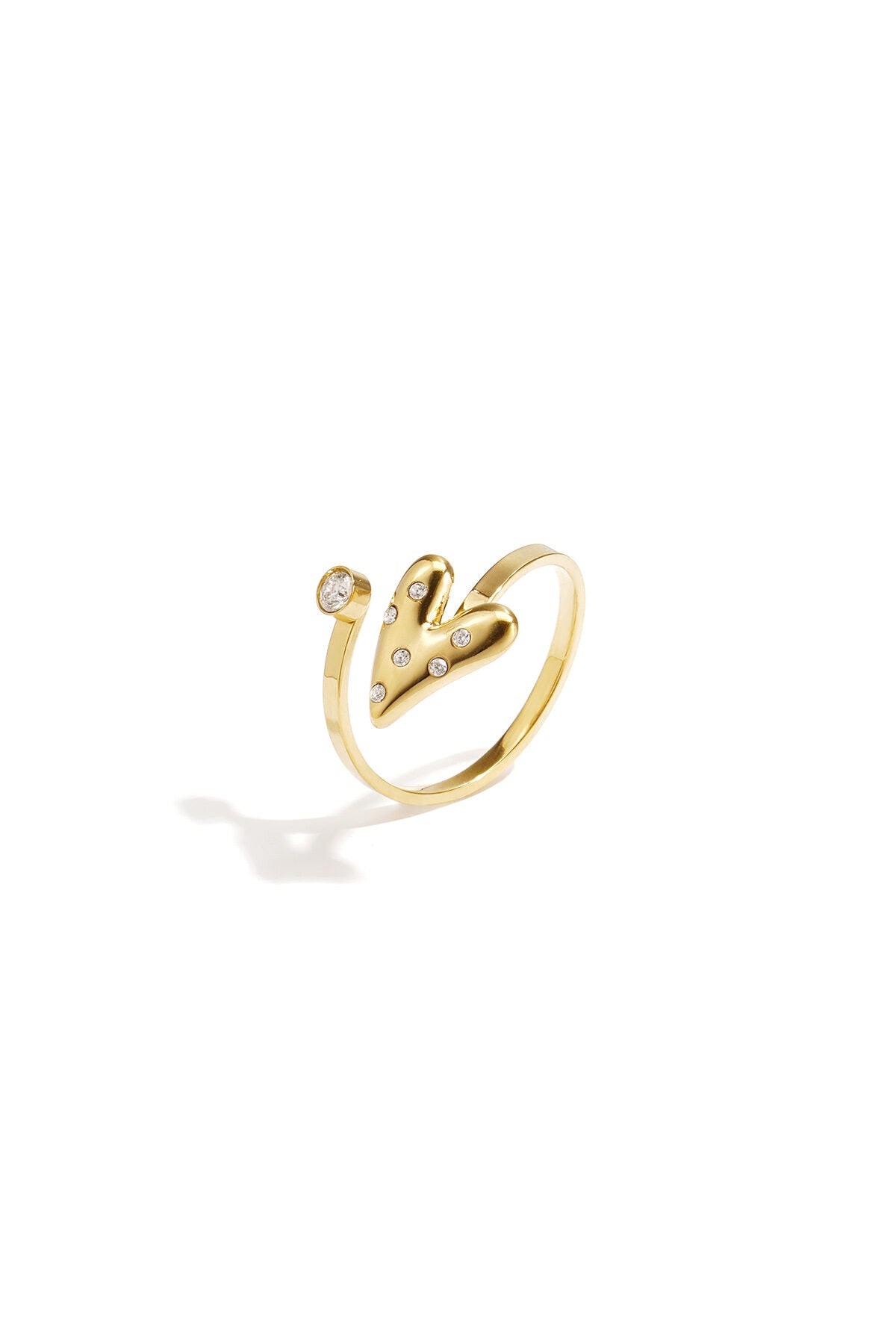 Elegant Adjustable Rhinestone Heart Ring - Silver & Gold