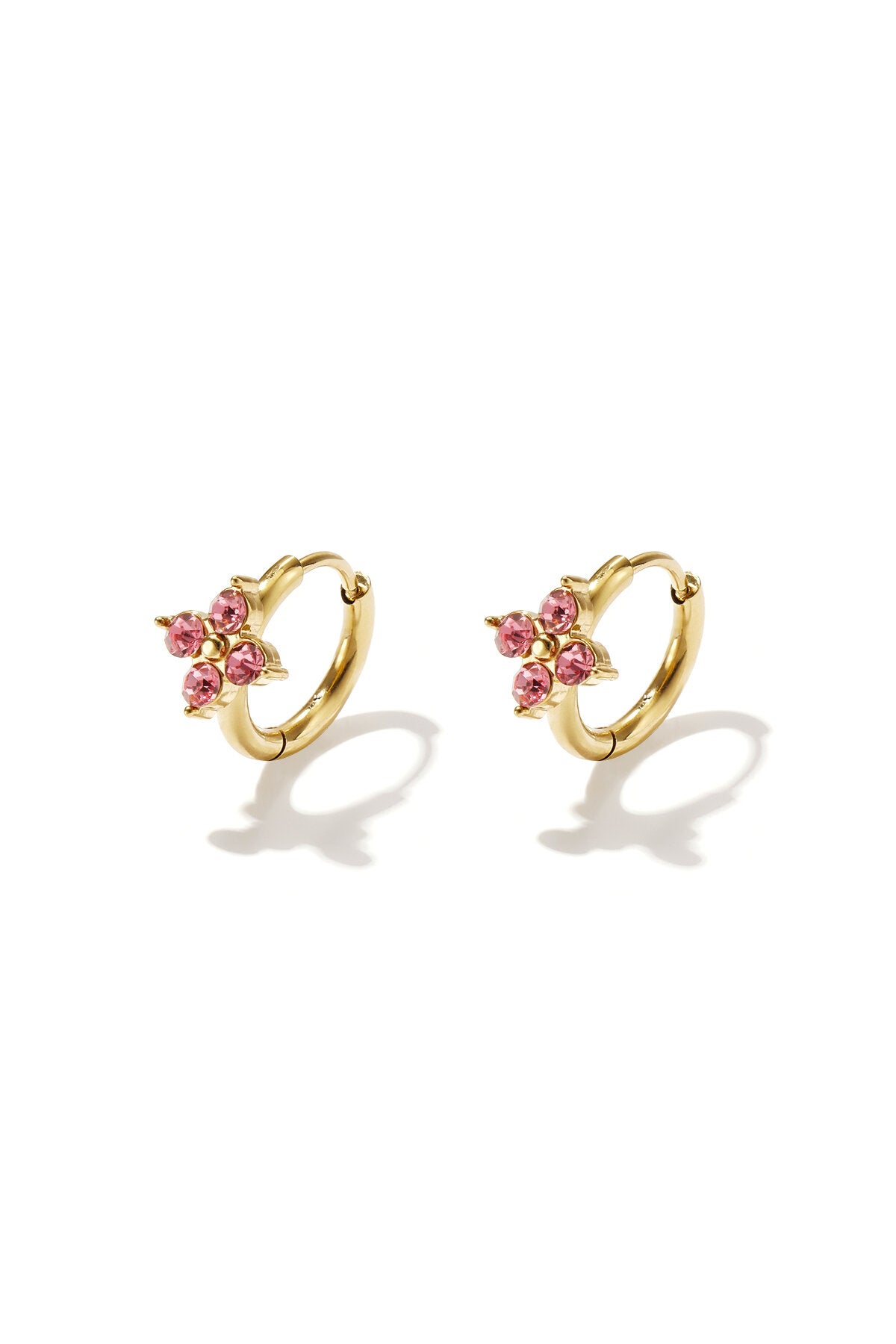 Elegant Pink & Gold Rhinestone Hoop Earrings